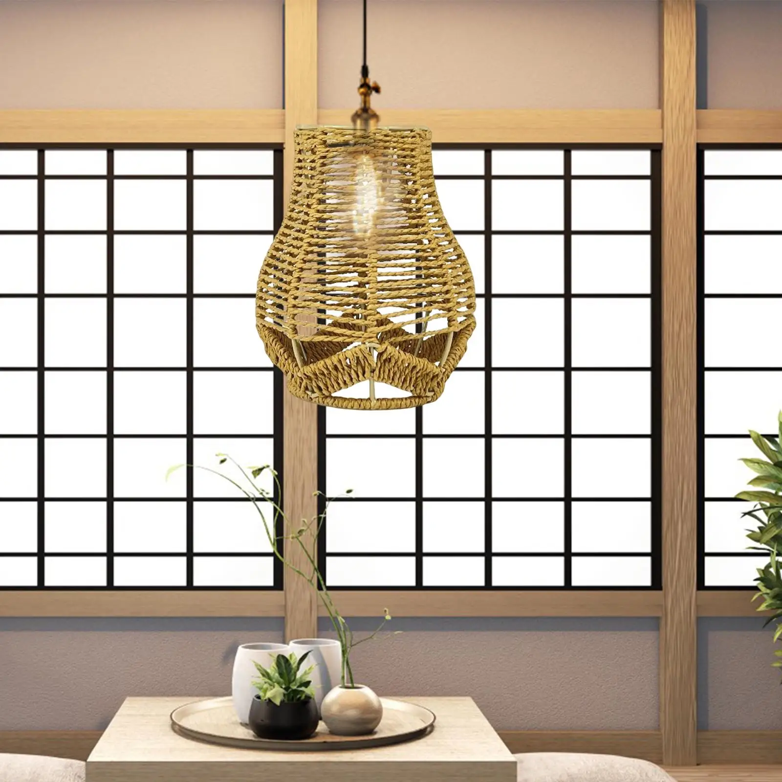 Boho Pendant Lamp Shade Handwoven Lampshade Chandelier Cover for Teahouse