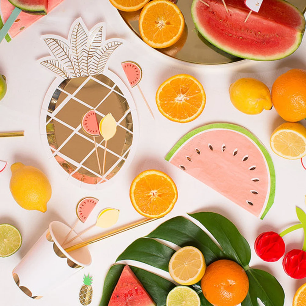 

8pcs Disposable Paper Plates Eco-Friendly Pineapple Shape Gold Stamping For Party Wedding Birthday Outdoor Picnic Afternoon Tea