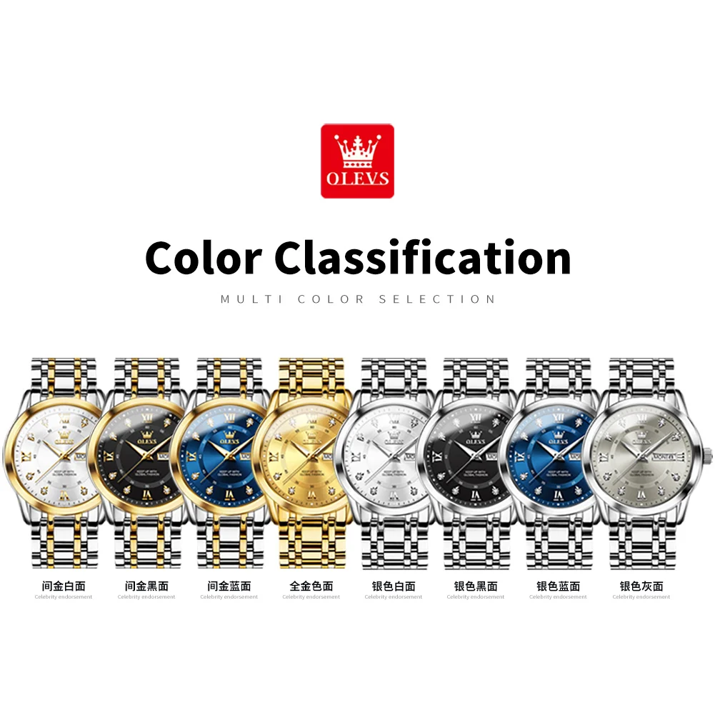 OLEVS แบรนด์นาฬิกาแฟชั่นผู้ชายสแตนเลสกันน้ำนาฬิกาข้อมือควอตซ์ส่องสว่างนาฬิกาต้นฉบับสำหรับผู้ชายปฏิทินคู่