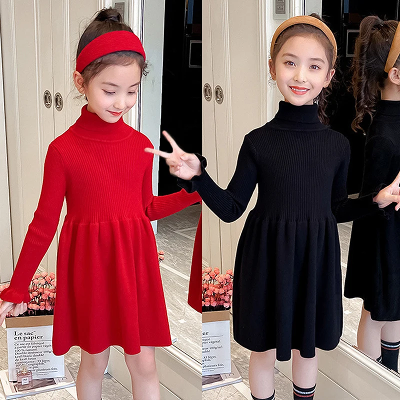 

Autumn Winter Sweater Dress For Girls Long Sleeve Knitted Dress Christmas Party Princess Dress 3 4 6 8 9 Years Children Clothing