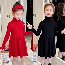 Autumn Winter Sweater Dress For Girls Long Sleeve Knitted Dress Christmas Party Princess Dress 3 4 6 8 9 Years Children Clothing
