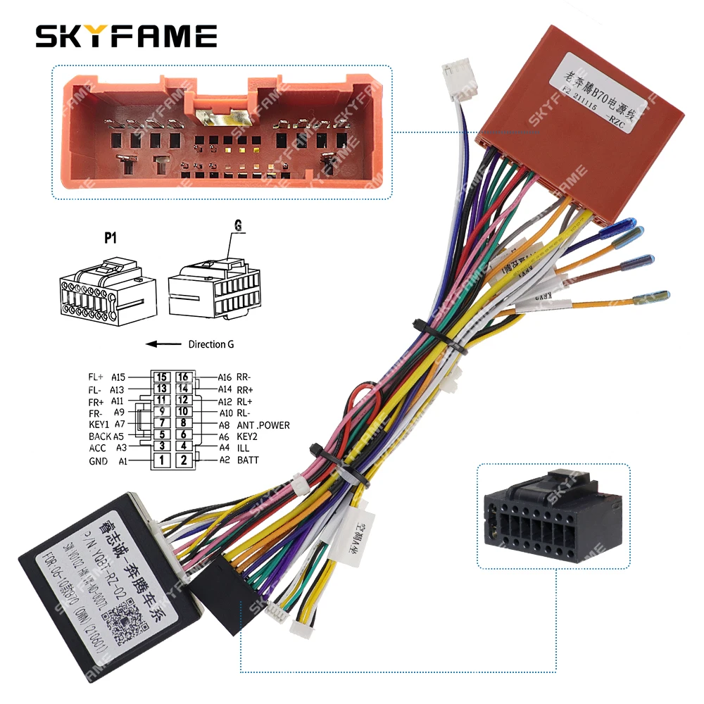 SKYFAME Car 16pin Wiring Harness Adapter Canbus Box Decoder Android Radio Power Cable For Faw Bestune B70