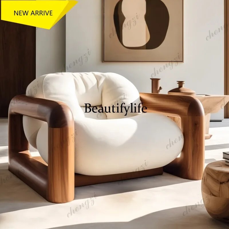 M178 Designer single sofa chair living room single chair solid wood antique sofa wabi-sabi