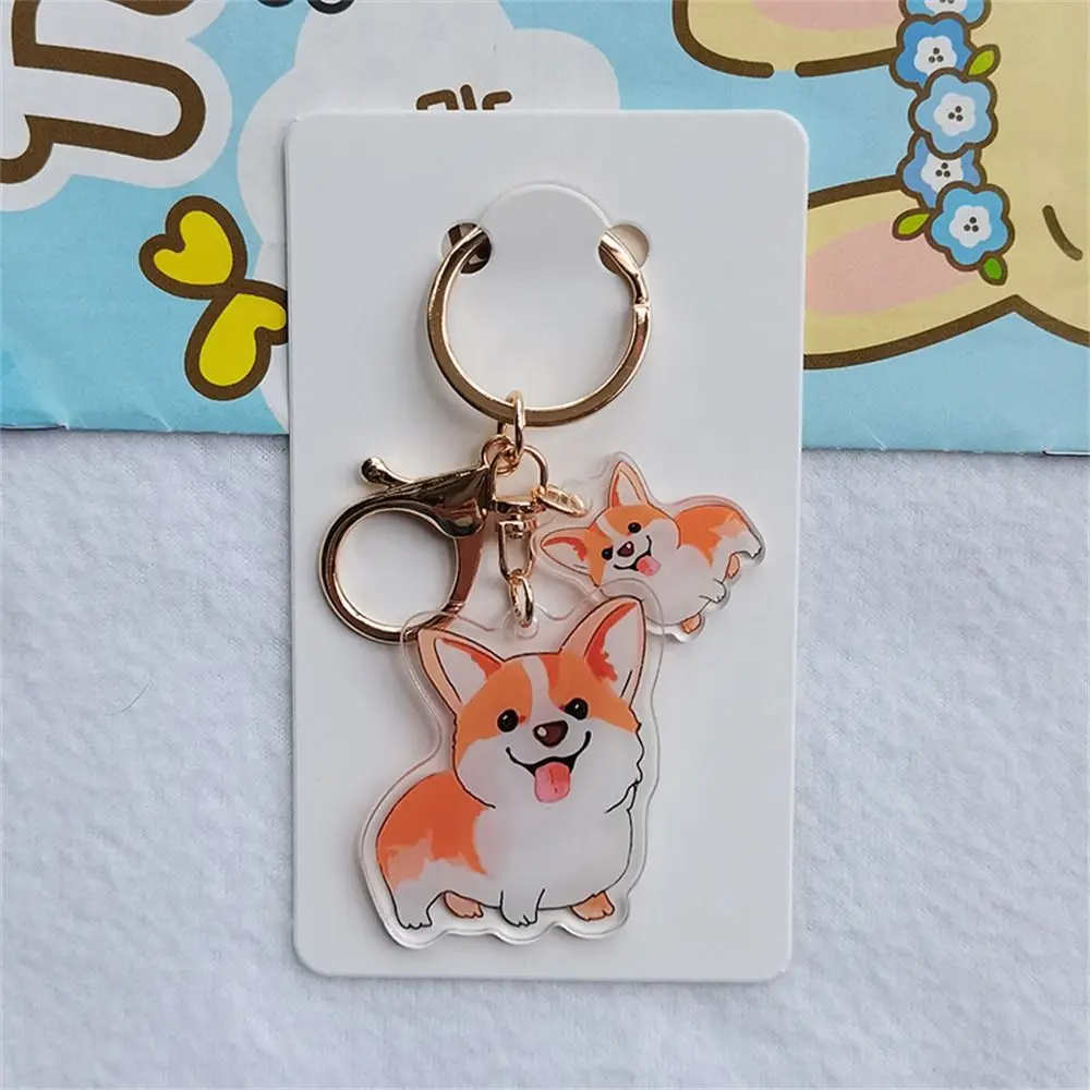 Double-Sided Corgi Key Chain Women Man Acrylic Animal Dog Key Ring Cartoon Lovely Dog Pendants Handbag Pendant