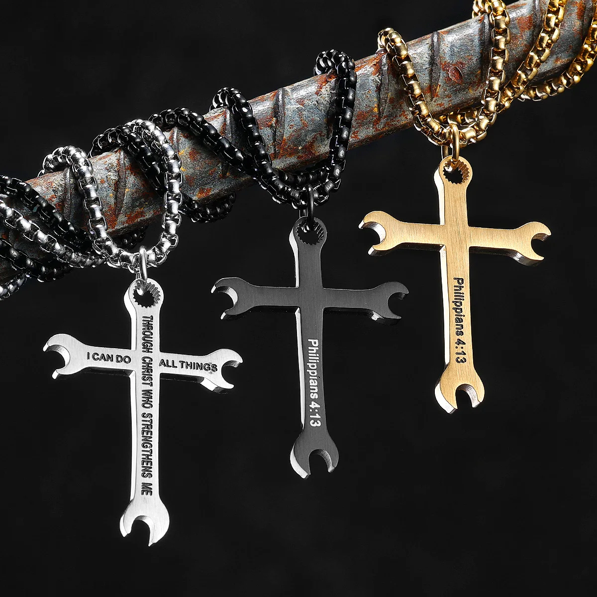 Simple Wrench Cross Stainless Steel Men Necklaces Pendant Chain Punk For Women Fashion Jewelry Gifts Wholesale Dropshiping
