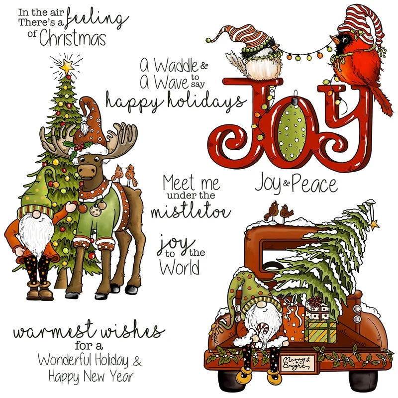 

Christmas Tree Reindeer Gnome Cutting Dies Clear Stamp Stencil DIY Scrapbooking Metal Dies Silicone Stamp For Cards