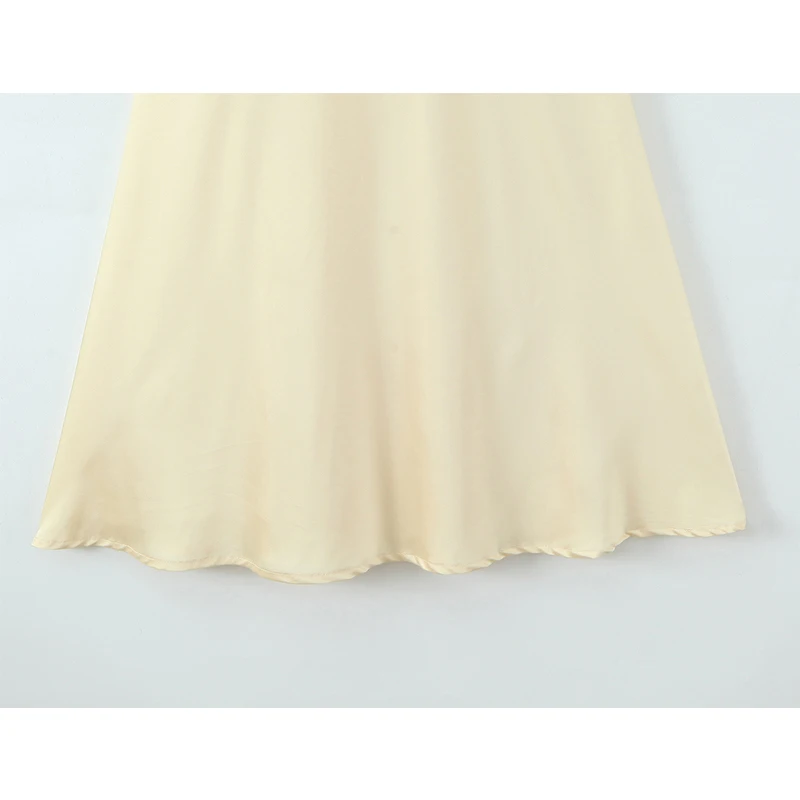 Abiti da festa in raso giallo midi a trapezio con spalline alla moda da donna eleganti e sexy