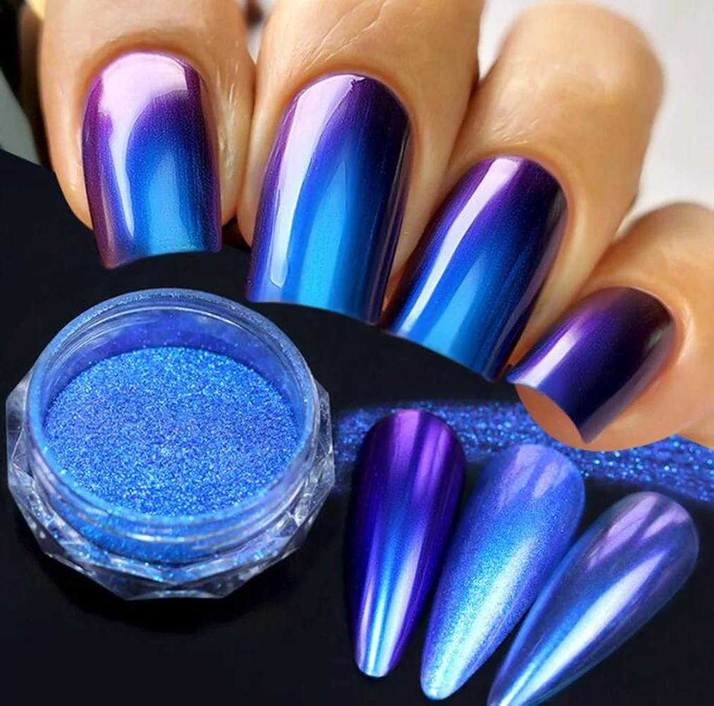 Polvere per unghie cromata con specchio magico blu natalizio Y2k Glitter metallici Sfregamento Pigmento Polvere lucida Autunno Inverno Polvere per manicure2025