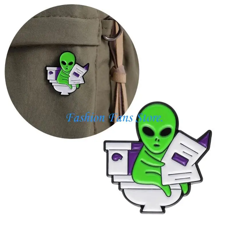  Newspaper Reading Alien Pin Eye Catching Brooch Alloy Material Perfect for Daily