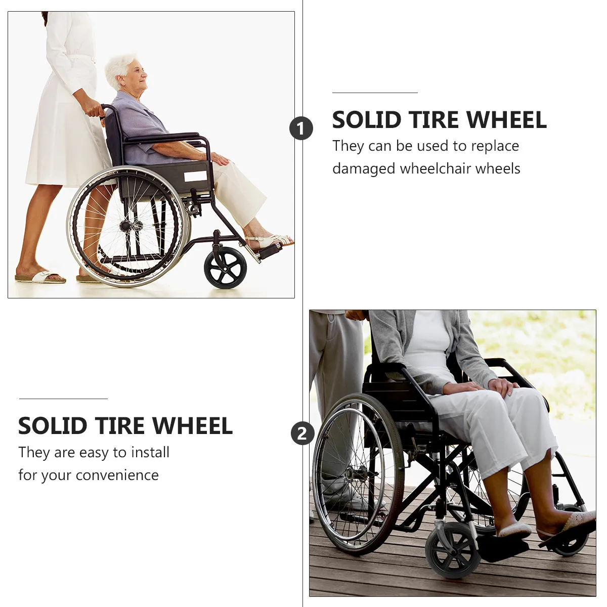 2Pcs Wheelchair Replacement Front Wheels Black Smooth Quiet Wear Resistant Manual Wheelchair Solid Tire Wheel Accessories