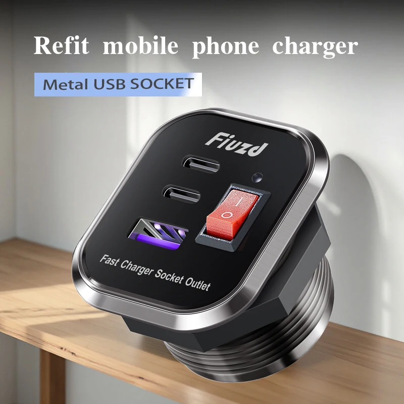 12V/24V Car USB Adapter Car Charge PD Type-C Fast Charging Outlet Socket with Voltmeter Motorcycle Power Outlet Charge Adapter