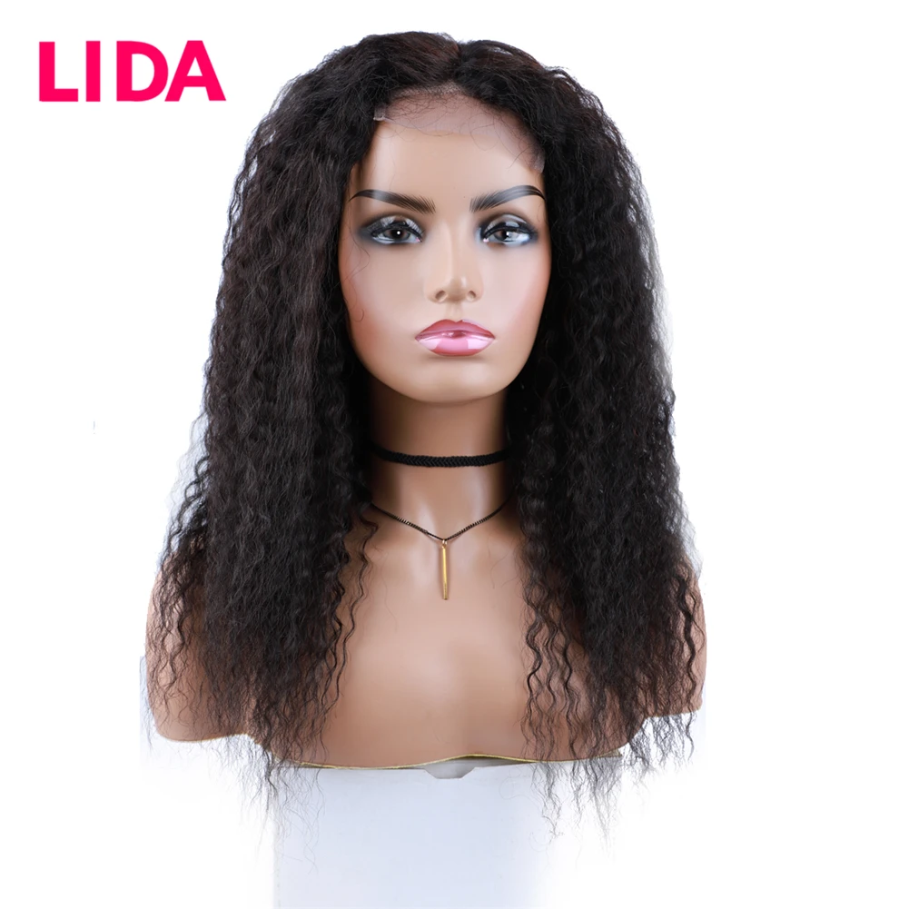 

Lida Brazilian Hair Wig 4x4 Lace Closure Wig Curly Wave Human Hair Lace Frontal Wigs 18 Inch Natural Color For Black Women