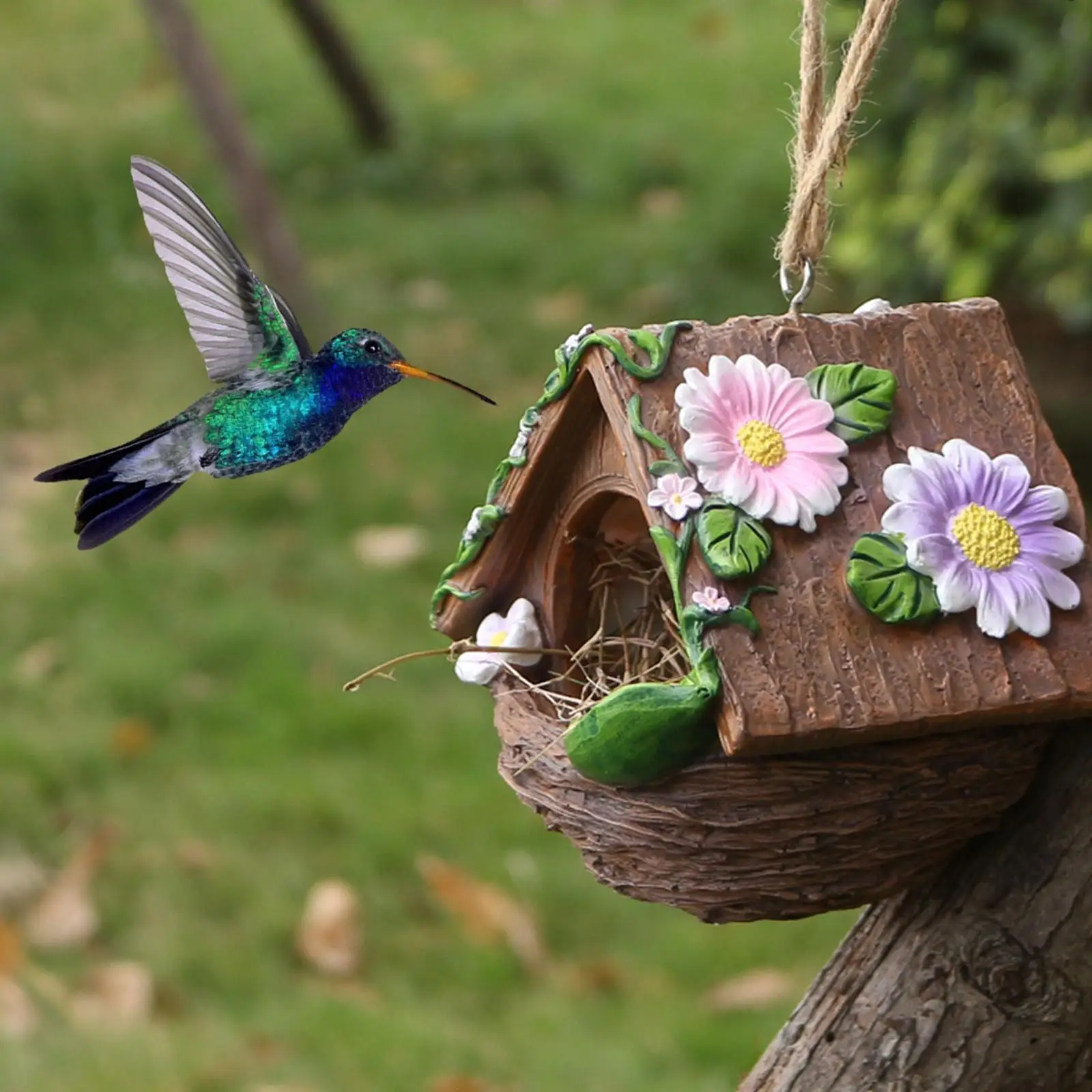 Sturdy Resin Hanging Bird House Outdoor Nesting Box for Bluebirds Cardinals Finch Garden Use