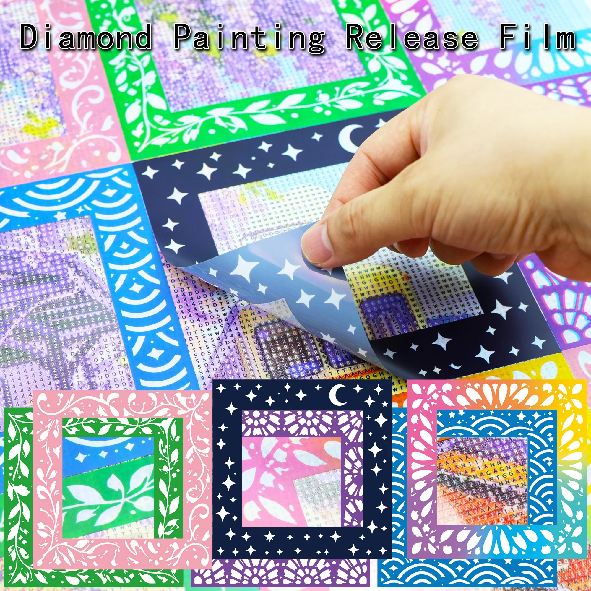 30PCS Diamond Painting Release Film Frame Cover 3.9/5.9 Inch Reusable Plastic Protective Cover 6 Patterns Alignment Tool.