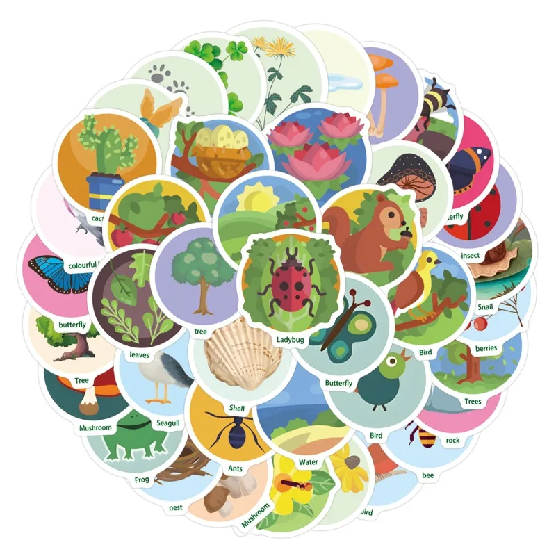 50pcs dessin animé mignon Nature marche Scavenger chasse créatif Doodle autocollants décoratifs