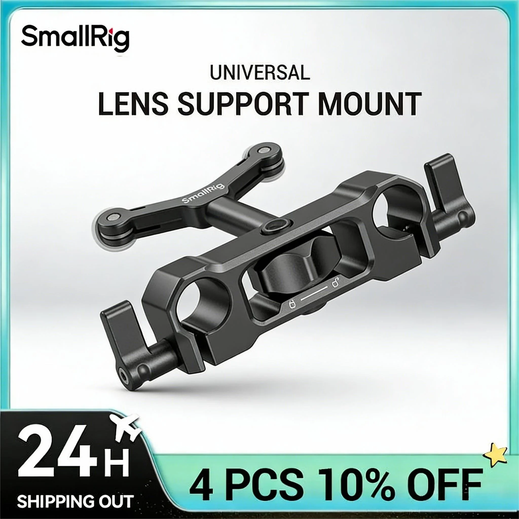 SmallRig 15mm LWS 카메라용 범용 렌즈 지지대, 롱 렌즈 지지대, 높이 조절 가능 DSLR 카메라 리그 렌즈 어댑터 BSL2680