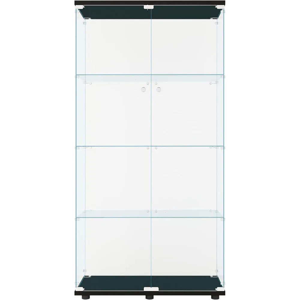 Glass Display Cabinet Kitchen Pantry Storage Cabinet Corner Bar Cabinet with Four Level Double-Door, 64”hx32''lx 14''w Black…