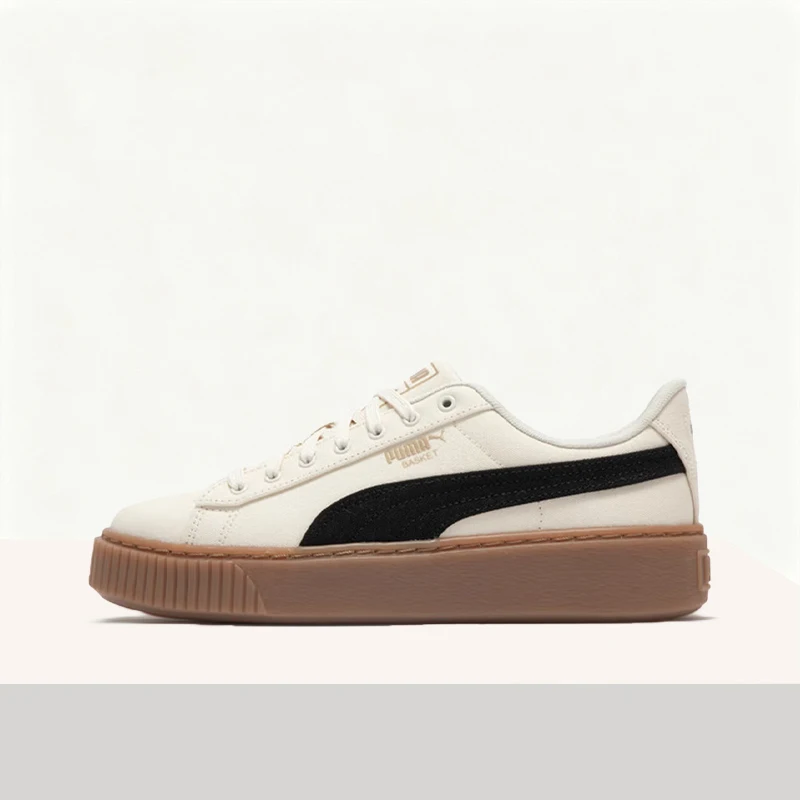 Puma Suede Platform Rihanna Casual, Soft, Premium, Comfortable, Platform, Low-Top Sneakers for Women, Beige and Black 399251-01