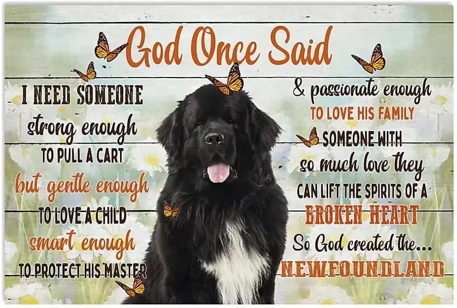 Vintage Metal Tin Sign Newfoundland Dog Puzzle God Once Said I Need Someone Decoration Creative Fun Home Bathroom Patio Bar Post