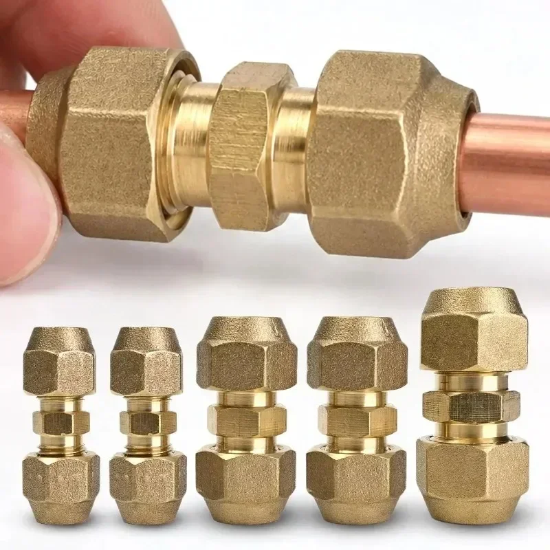 3/1PCS Copper Pipe Extension Joint Connector Brass No-Weld Coupling with Flare Nuts 1/2