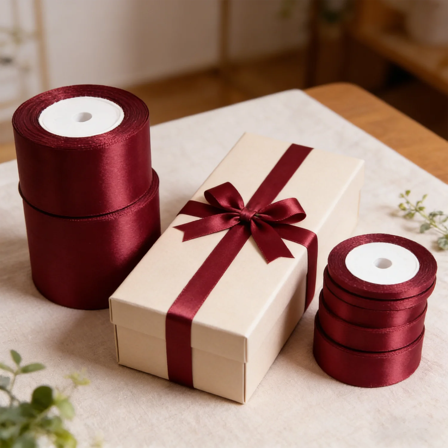 Weinrotes Satinband, 6/10/15/20/25/40 mm breites einseitiges Satinband, zum Basteln, Geschenk, Haarschleifen, Hochzeitsfeier, Weihnachtsdekoration