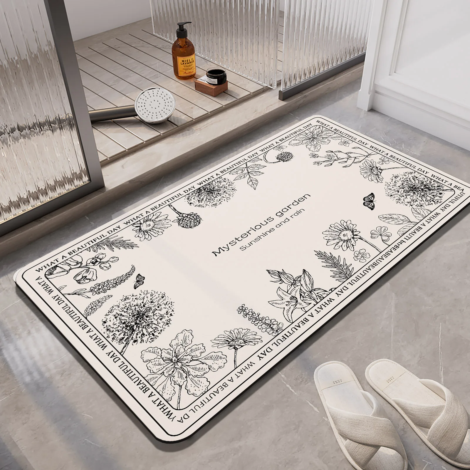 

Retro Luxury Diotomite Bathroom Bath Mat Absorbent Foot Mat Quick Dry Non-Slip Shower Carpet Toilet Rugs Doormat Washable