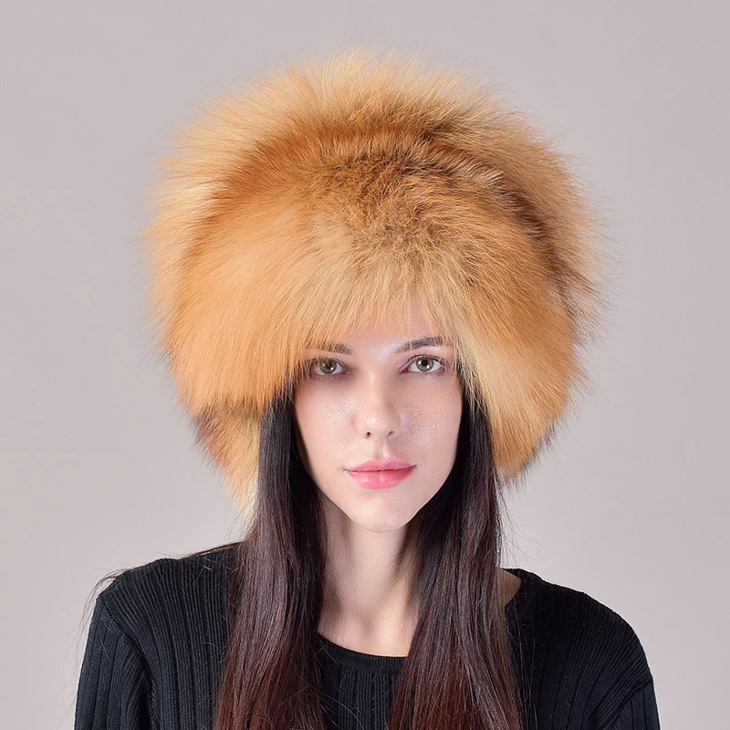 2024 New Style Natural Fox Fur Russian Hat Ushanka Women Winter Warm Fluffy Popular Style Female Tail Cap Fashion Real Fur Hats