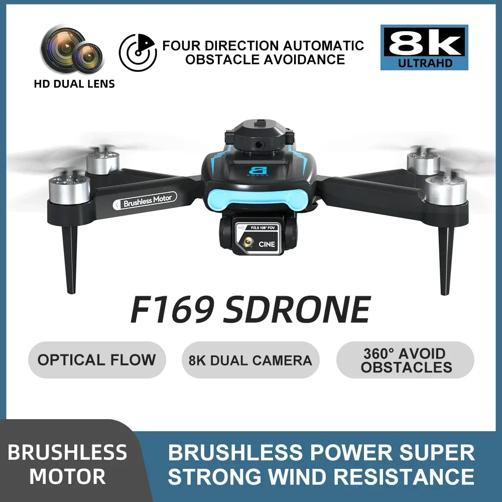 F169 Drone HD Aerial Photography Dual Camera Drones Optical Flow 360° Obstacle Avoidance BrushlessRemote Control Dron Toys Gift