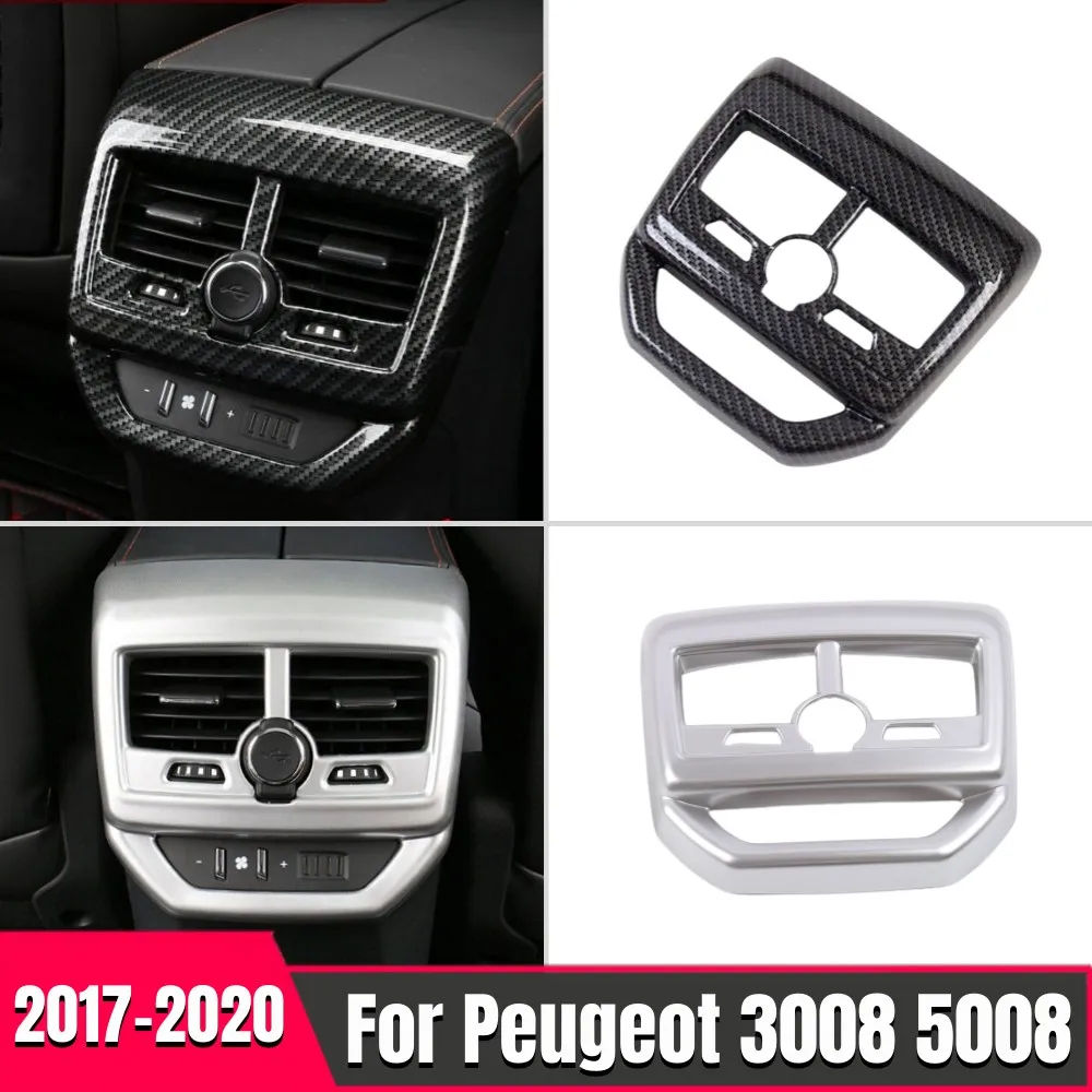 

Car Air Conditioning Cover Trim Carbon fibre Rear Behind Armrest Box Outlet Vent Frame Decoration For Peugeot 3008 5008 GT 2020