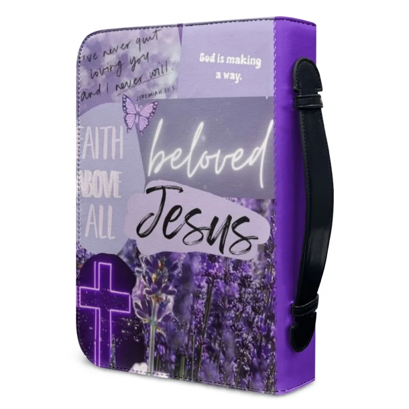 Bolso de cuero clásico con estampado de la Biblia para mujer, bolso con asa y cremallera, cubierta personalizada para la Biblia, bolsas de almacenamiento