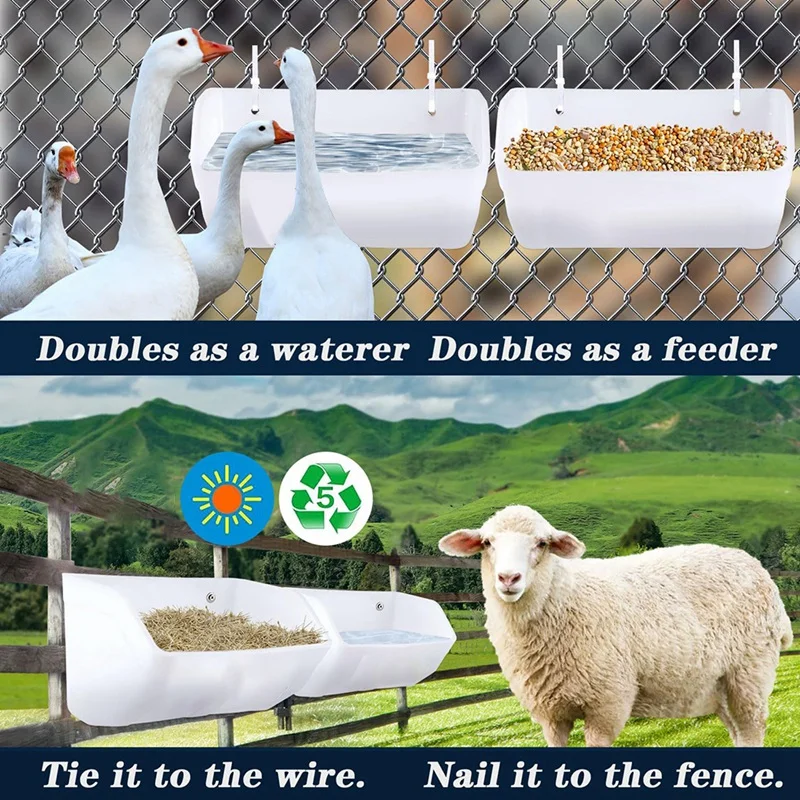 Goat Feeder,Chicken Feeder,High-Capacity Hanging Fence Feed Trough,Suitable For Sheep, Deer, Chicken 2Pcs