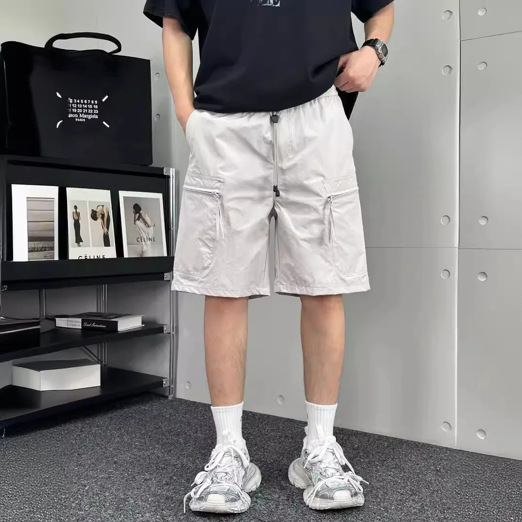 

2025 Summer Men Fashion Retro Multi Pocket Cargo Shorts Loose Casual Cool Breathable Capris Solid Color Drawstring Short Pants