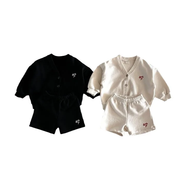 2024 Spring New Children Long Sleeve Clothes Set Baby Boy Girl Cardigan Coat + Shorts 2pcs Suit Toddler Kids Casual Outfits