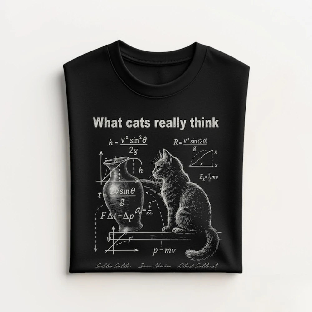 مضحك القط الفيزياء الفكاهة تصميم ما القطط حقا فكر تي شيرت امرأة رجل القط الآباء القطن الجرافيك تي شيرت الشارع الشهير بلايز المحملة #2