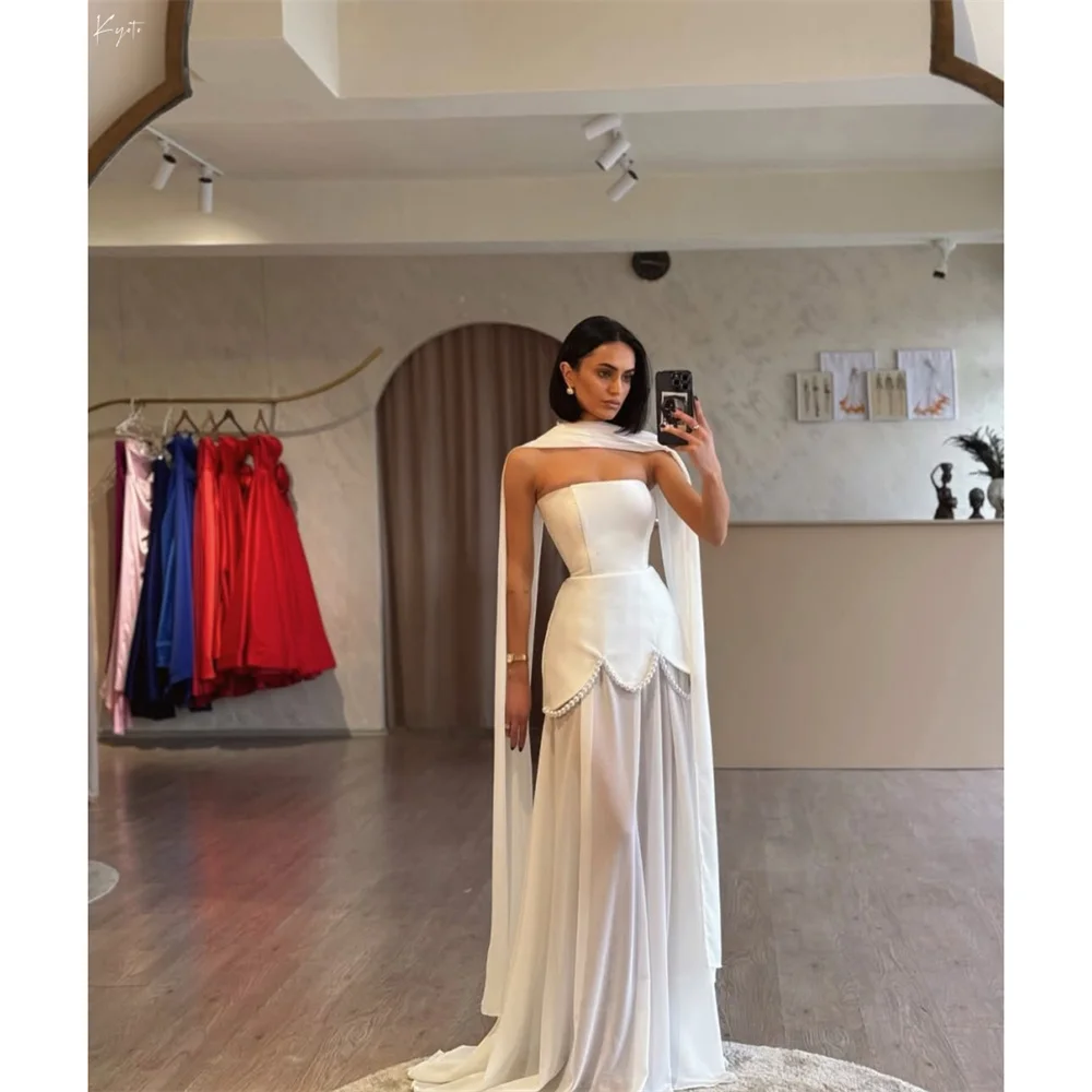

Kyoto Customized White Halter Pearls Wedding Dress Elegant Sleeveless vestidos de novia Simple Floor-length Evening Dresses 2025