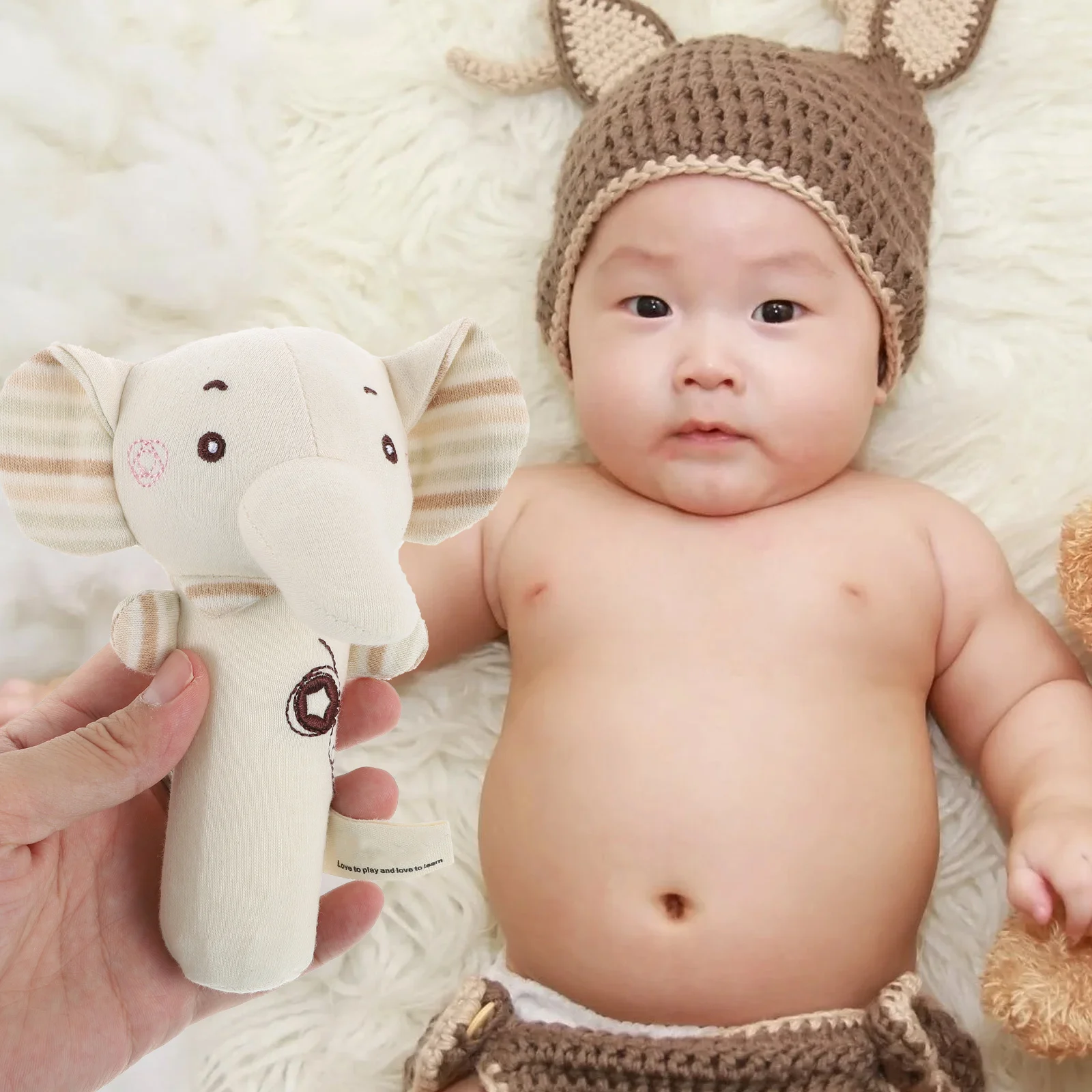ของเล่นเขย่ามือเด็กทารกทำจากผ้าฝ้าย 2 ชิ้น ของเล่นดนตรีผ้าฝ้ายสำหรับเด็กทารก ช่วยปลอบประโลมเด็กแรกเกิดและเด็กเล็ก