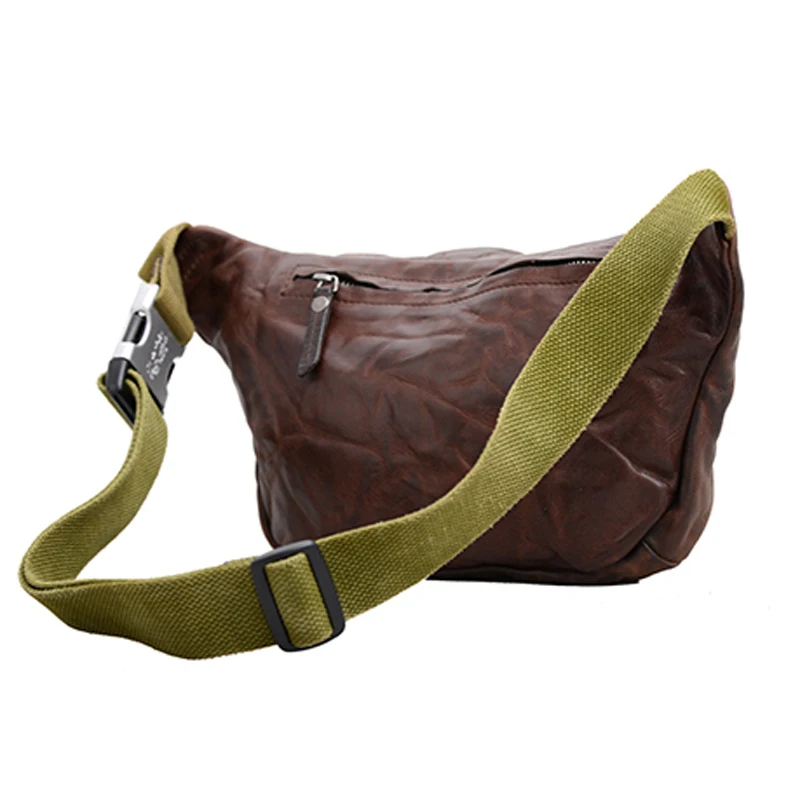 AETOO  First layer cowhide Fanny pack handmade retro leather backpack Crossbody bag May Khaki trend casual chest bag for men