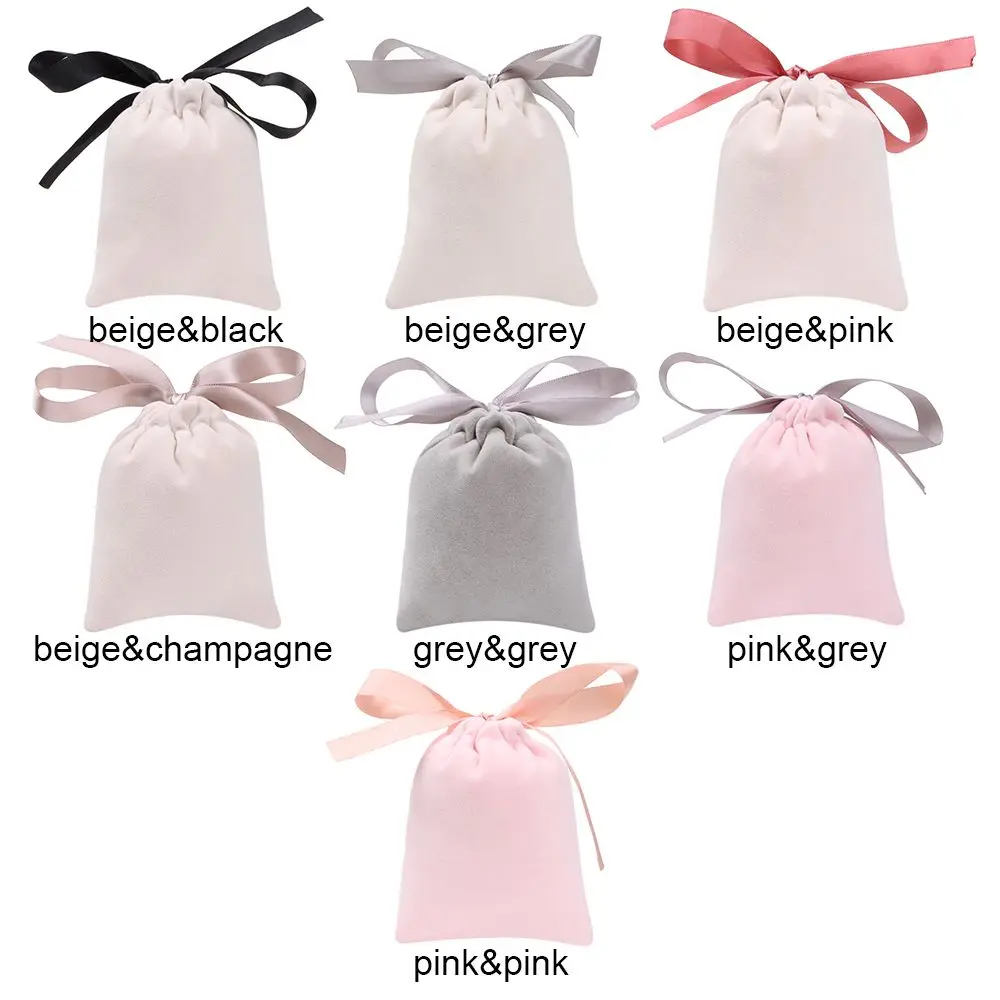 Portable Necklace Wrapping Bag Velvet Storage Pouch Jewelry Packaging Bag Drawstring Pouches Ribbon Flannel Pouches