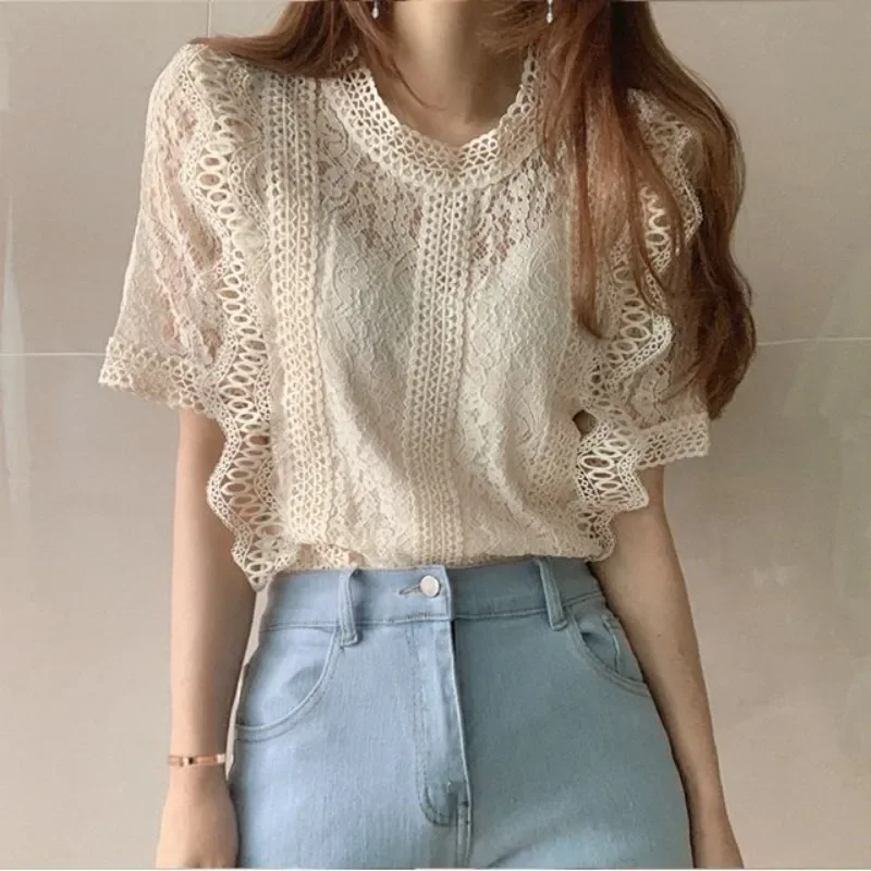 Chiffon Pink Summer Female Tops Transparent Women\'s Shirt And Blouse See-through Xxl Premium Novelty 2024 Elegant Luxury M