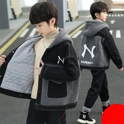 Boys Coat Jacket Cotton Outerwear Windbreak 2023 Letters Thicken Velvet Winter Warm Teenagers Children's Clothing