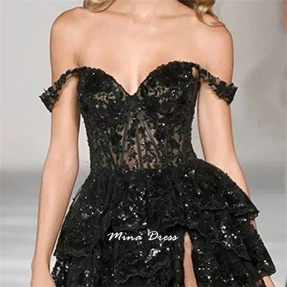 مينا مخصصة الطبقات كشكش بريق الجانب الشق بلا أكمام فستان جديد لضيوف الزفاف فساتين السهرة 2025 فستاين سهرة/فساتين الحفلات الفاخرة