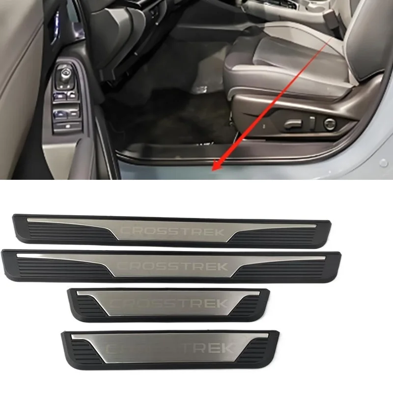 4PCS Plastic Stainless Steel For 2022-2025 Subaru Crosstrek Car Accessories Auto Door Sill Pedal Welcome Scuff Plate Cover