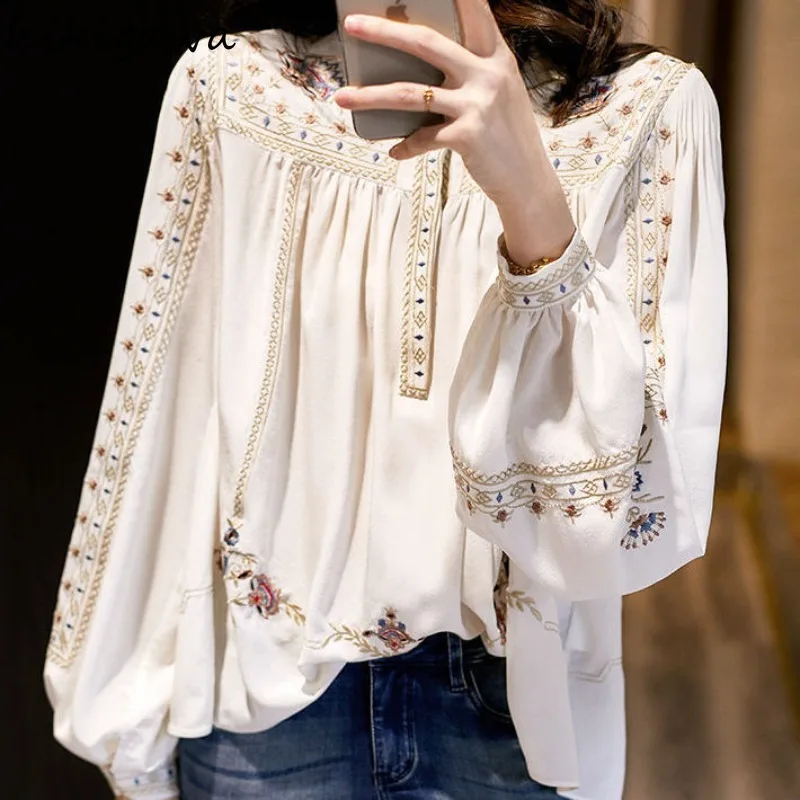 Fashion Blouse for Women Long Sleeve Print Loose Shirts 2024 Blusas Mujer De Moda O-neck Vintage Bohemia Summer Blouses Tops