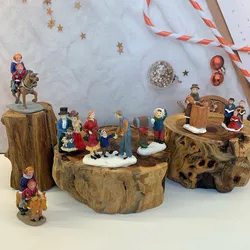 Victorian Christmas Mini Figurines, Resin Hand-Painted Winter Village Miniature, Xmas Desktop Decor Souvenir Gift