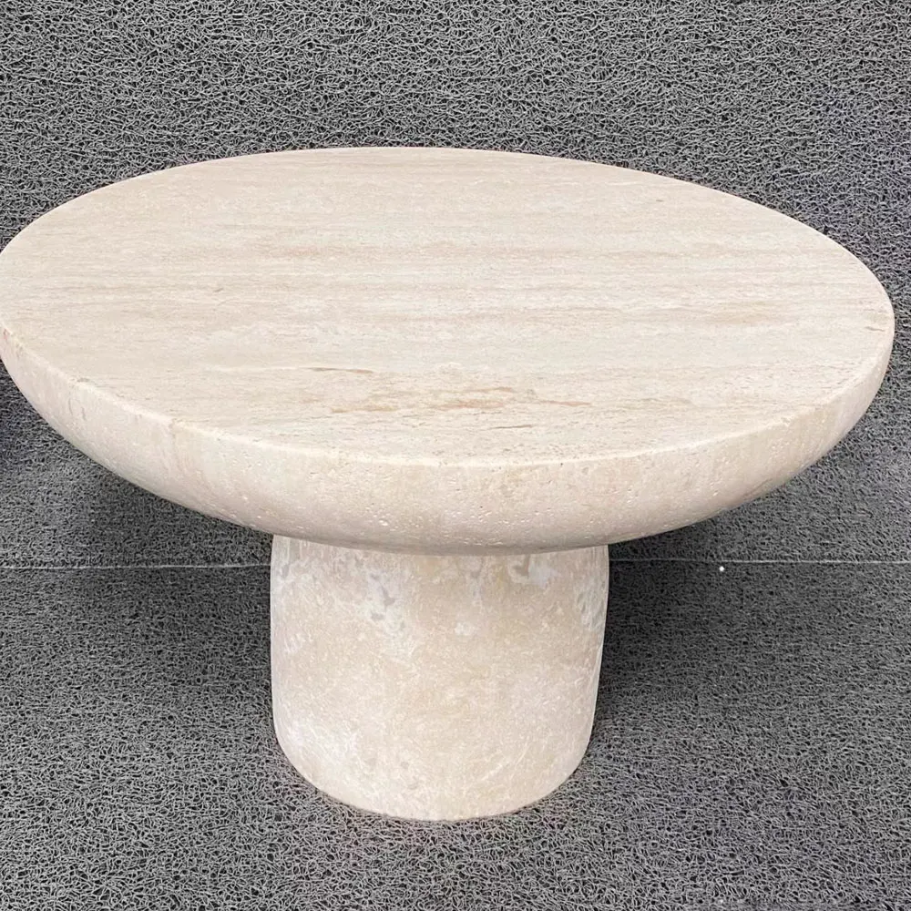 High Quality Living Room Beige White Travertine Coffee Table Natural Stone Round Side Table