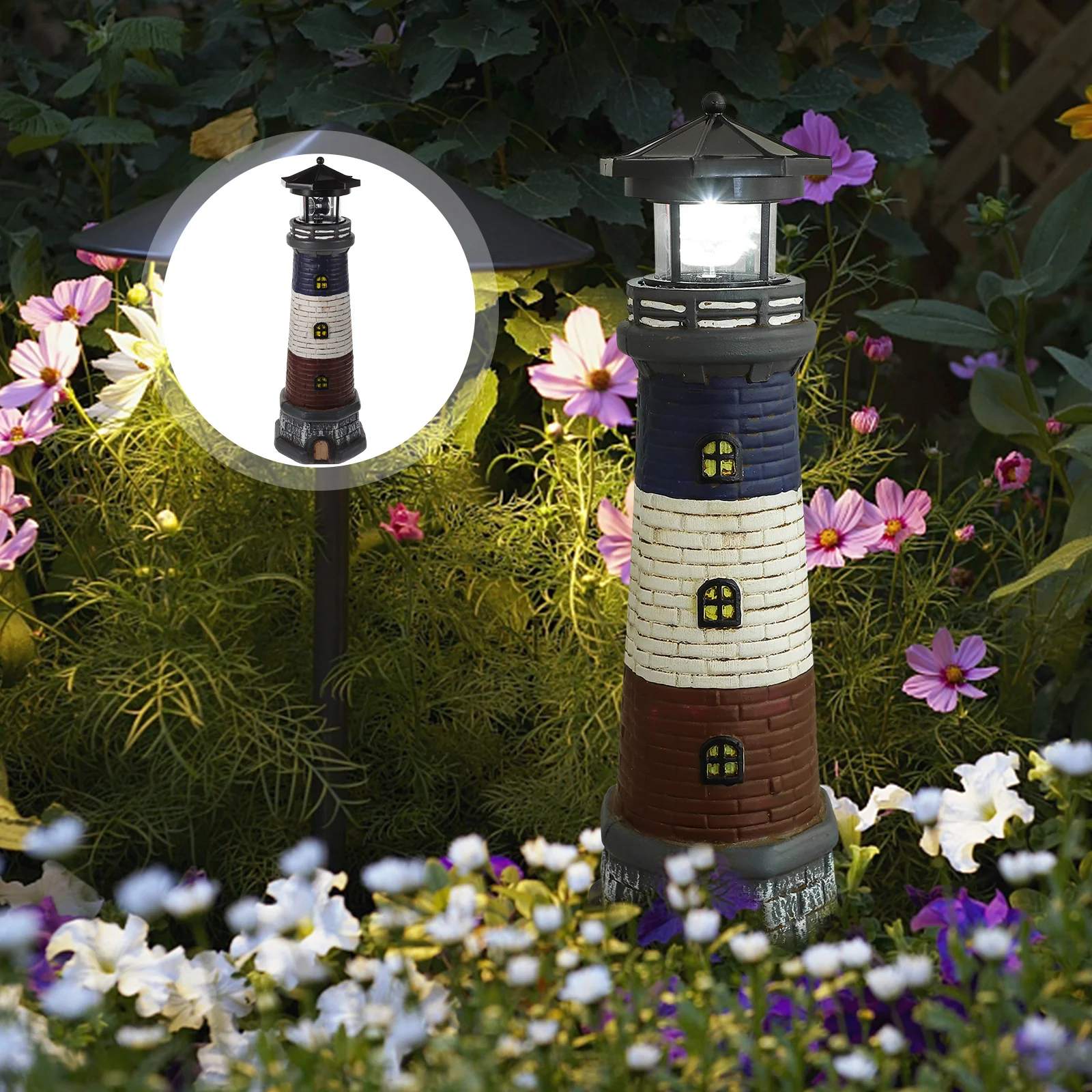 Lighthouse Shape LED Light Solar-power LED Light Lighthouse Statue Resin Waterproof Beacon Solar Led Light home garden Yard Deco