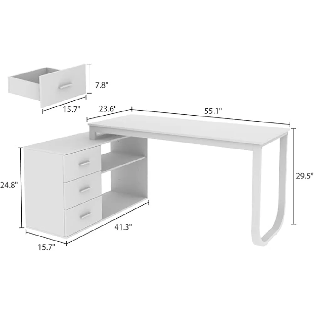 Large L-Shaped Office Desk with  File Cabinet, Corner Computer Desk with 3 Drawers & 2 Shelves