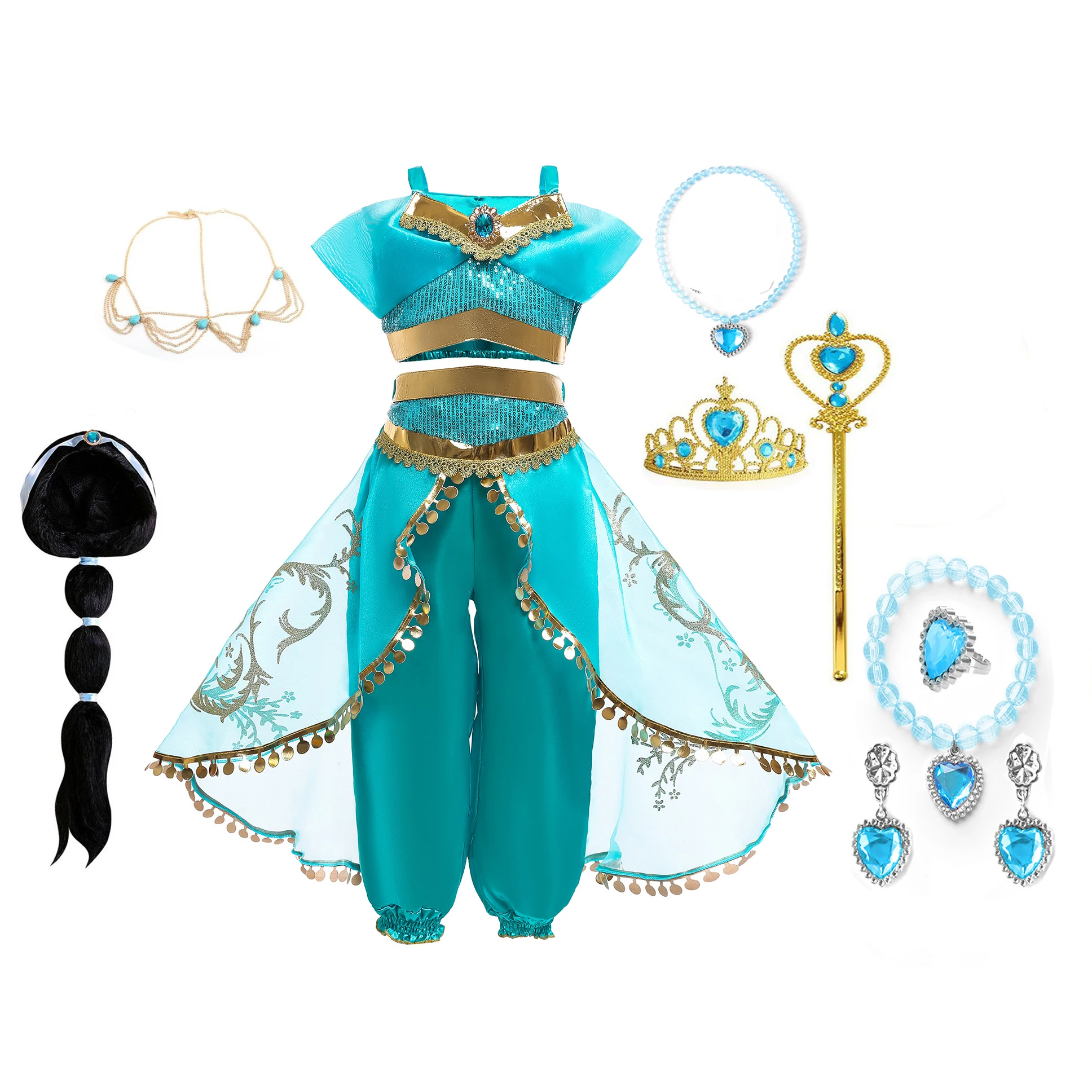 AmyStylish Little Girls Movie Aladdin Princess Jasmine Cosplay Halloween Dress Birthday Party Dress