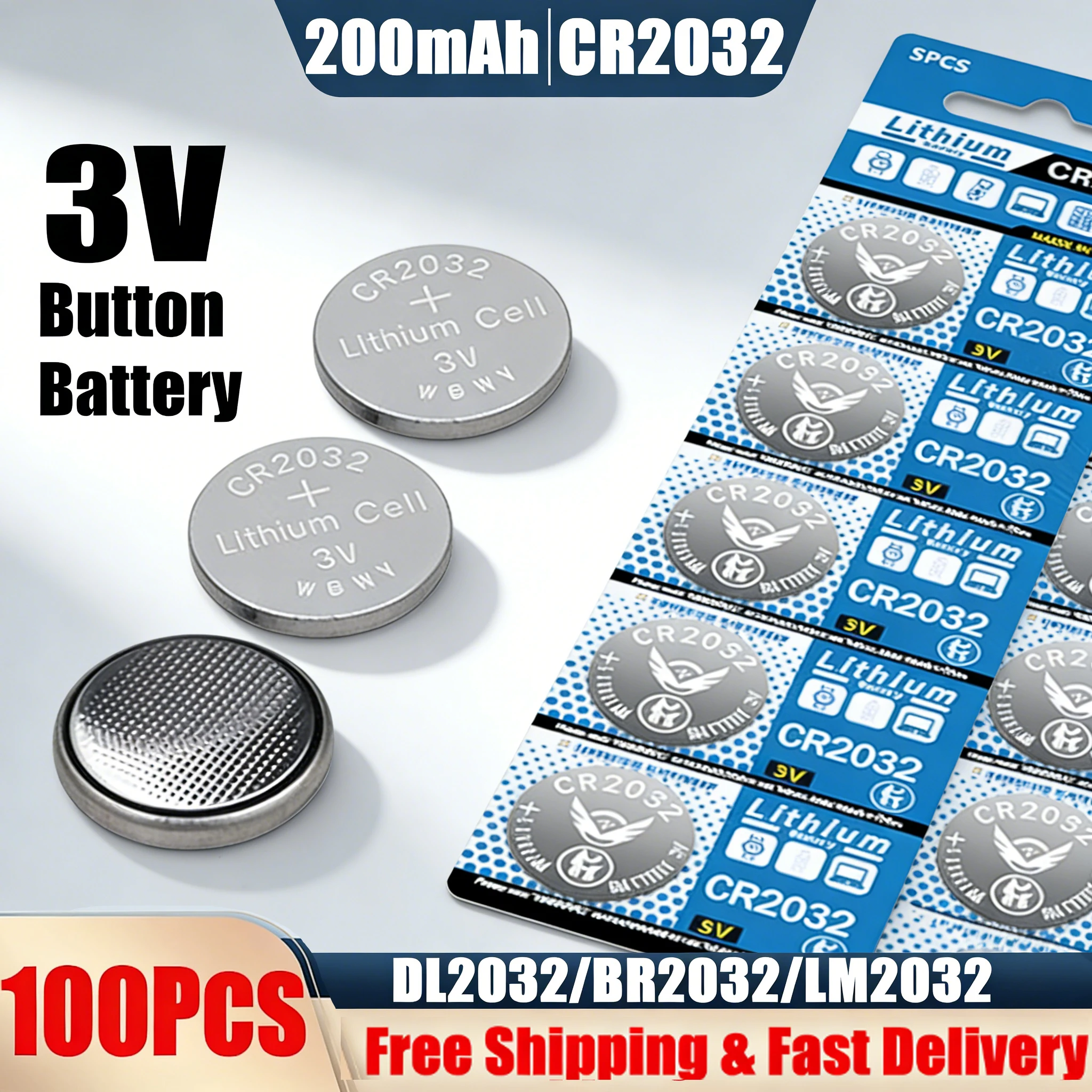 

5-100pcs CR2032 3V Lithium Battery 210mAh DL2032 ECR2032 Button Cell Batteries for Car Remote Watch CMOS Motherboard