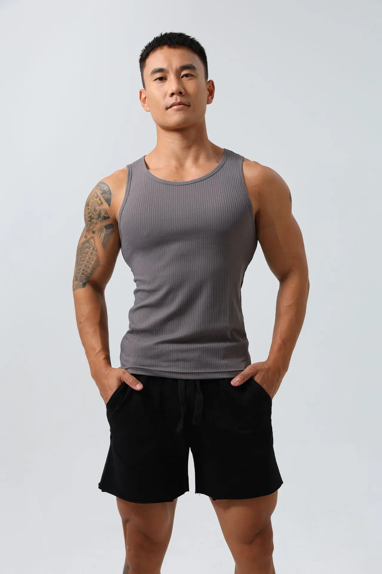 Men\'s Vest Sports Sleeveless Slim Elastic Sweat Fitness Summer Quick-drying Vest Sleeveless Base Outdoor Running Breathable